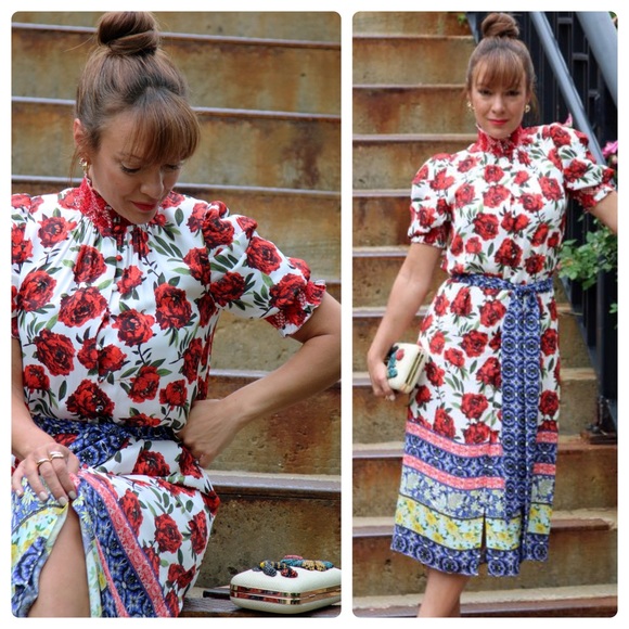 ALICE + OLIVIA Silva Floral Mock Neck Midi Dress - Picture 9 of 16